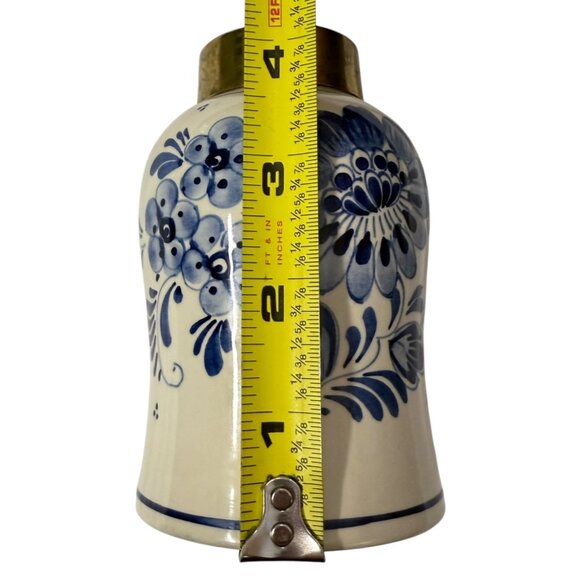 De Delftse Pauw 4.5" Vase Hand-Painted Ceramic With Brass Rim 418 Holland RARE - Picture 5 of 13